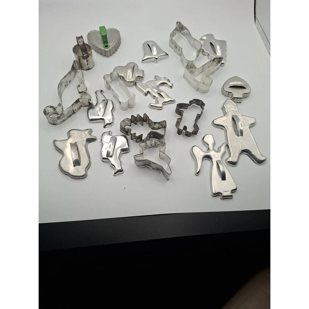 Vintage Metal Cookie Cutter 19 Pc assorted dog bone Angel Reindeer Animals heart